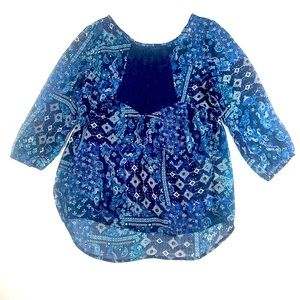 ARIZONA JEANS Sheer Floral Blouse, Blue, Size M